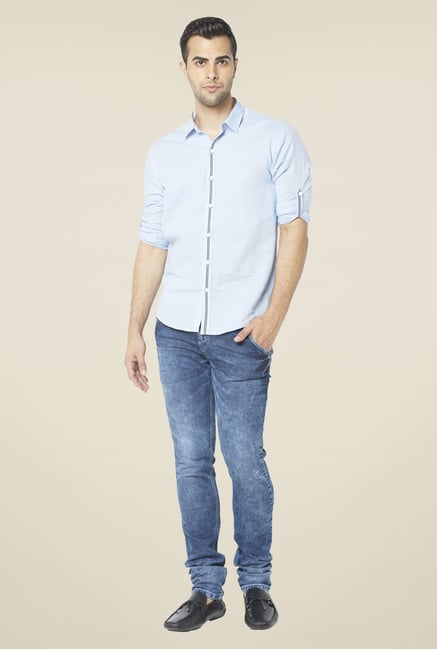 Globus Sky Blue Solid Linen Shirt Globus Sky Blue Solid Linen Shirt