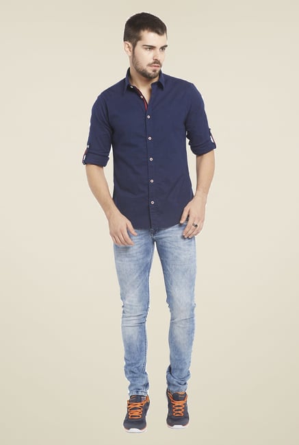 Globus Navy Solid Shirt Globus Navy Solid Shirt