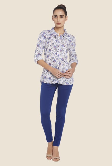 Globus White Floral Printed Shirt Globus White Floral Printed Shirt