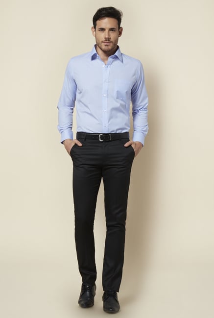 Zudio Blue Self Print Shirt Zudio Blue Self Print Shirt