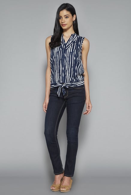 LOV by Westside Navy Printed Lindy Blouse LOV by Westside Navy Printed Lindy Blouse