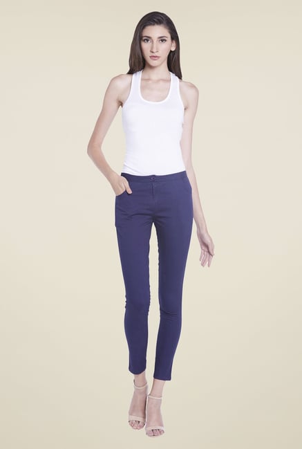 Globus Navy Solid Cotton Trousers Globus Navy Solid Cotton Trousers
