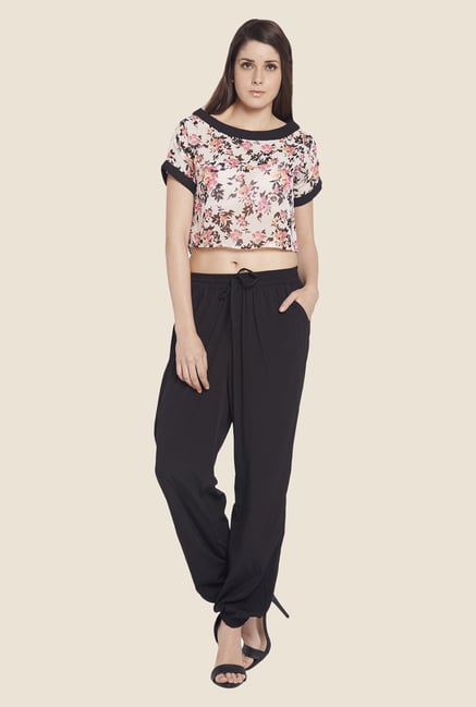 Globus Black Solid Polyester Harem Pants Globus Black Solid Polyester Harem Pants