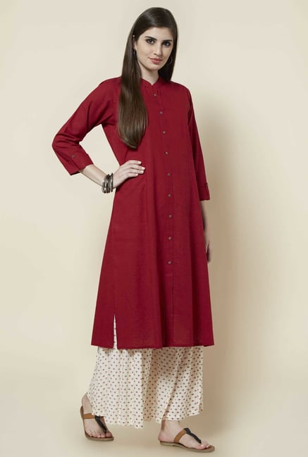 Zudio Maroon Solid Kurta Zudio Maroon Solid Kurta