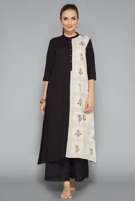 Utsa by Westside Black & White Floral Print Kurta Utsa by Westside Black & White Floral Print Kurta