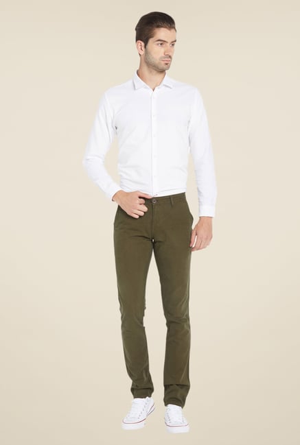 Globus Olive Green Solid Chinos Globus Olive Green Solid Chinos