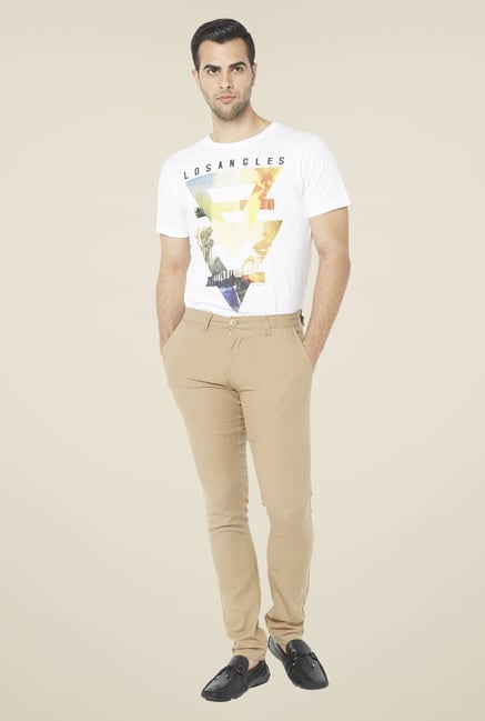 Globus Beige Solid Chinos Globus Beige Solid Chinos