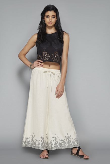 Bombay Paisley by Westside Off White Solid Palazzos Bombay Paisley by Westside Off White Solid Palazzos
