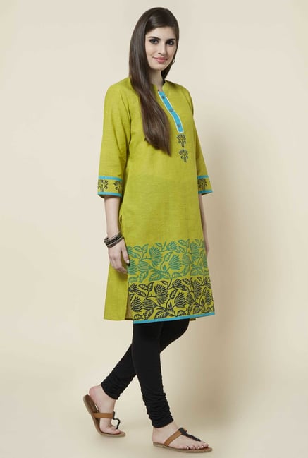 Zudio Green Floral Print Kurta Zudio Green Floral Print Kurta