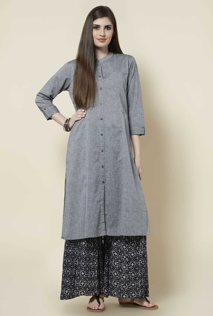 Zudio Grey Solid Kurta Zudio Grey Solid Kurta