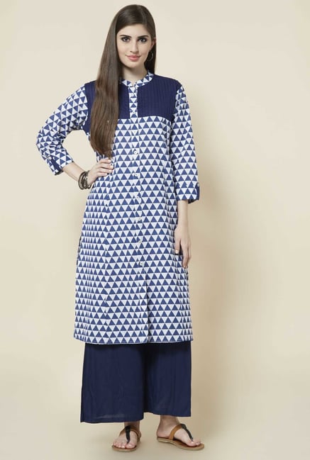 Zudio Navy Geometric Print Kurta Zudio Navy Geometric Print Kurta