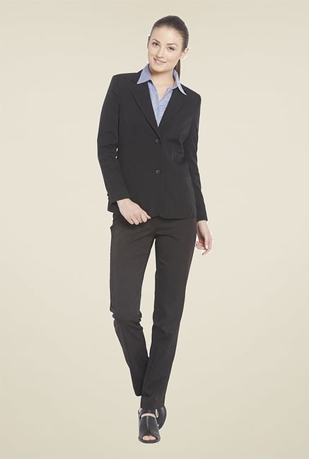 Globus Black Solid Cotton Blazer Globus Black Solid Cotton Blazer