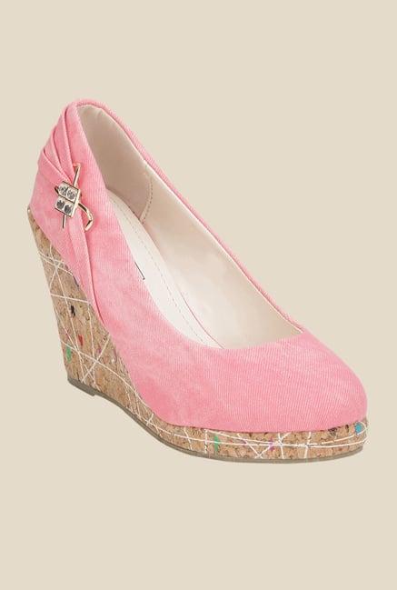 Yepme Pink & Brown Wedge Heeled Pumps Yepme Pink & Brown Wedge Heeled Pumps