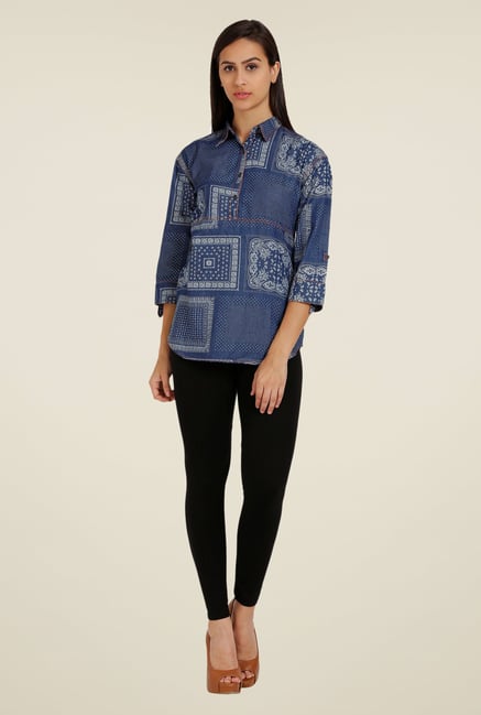 Forever Fashion Denim Blue Printed Shirt Forever Fashion Denim Blue Printed Shirt