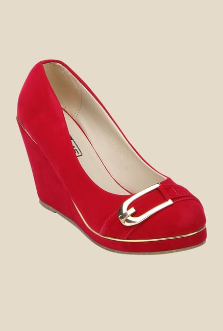 Yepme Red Wedge Heeled Pumps Yepme Red Wedge Heeled Pumps