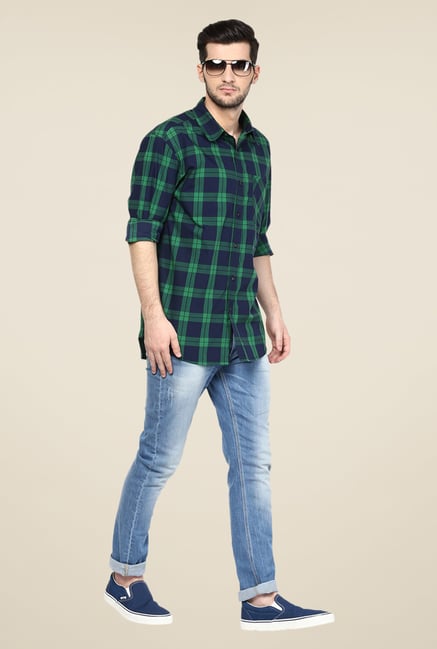 Yepme Navy & Green Premium Checks Shirt Yepme Navy & Green Premium Checks Shirt