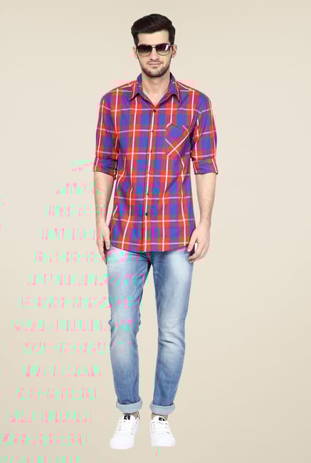 Yepme Royal Blue & Orange Premium Checks Shirt Yepme Royal Blue & Orange Premium Checks Shirt