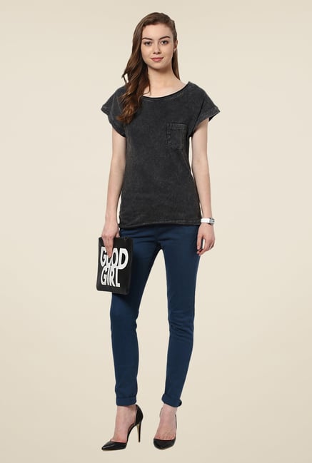 Yepme Clarisa Black Acid Wash Top Yepme Clarisa Black Acid Wash Top