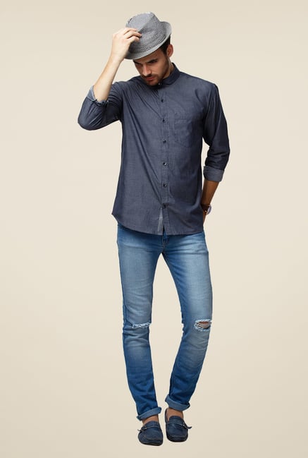 Yepme Navy Brokovich Premium Shirt Yepme Navy Brokovich Premium Shirt