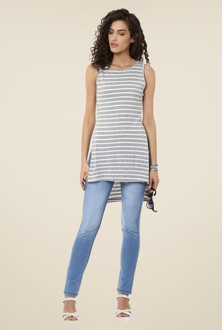 Yepme Grey Stripped Asymmetrical Top Yepme Grey Stripped Asymmetrical Top