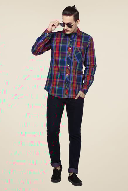 Yepme Blue & Red Premium Checks Cotton Shirt Yepme Blue & Red Premium Checks Cotton Shirt
