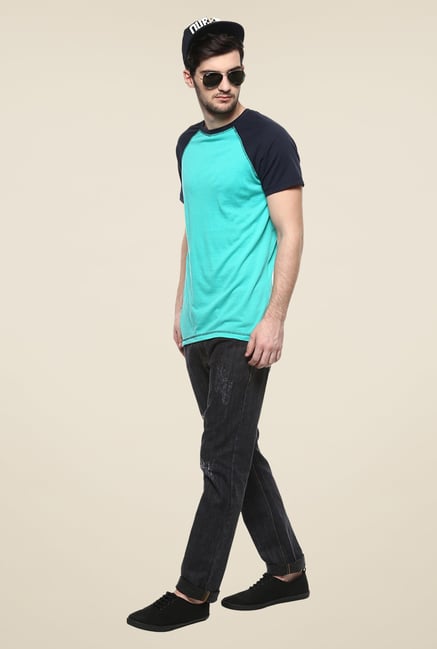 Yepme Turquoise Stannis Raglan Solid T Shirt Yepme Turquoise Stannis Raglan Solid T Shirt