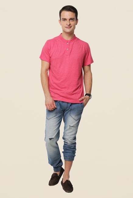 Yepme Pink Jerry Premium Solid Henley T Shirt Yepme Pink Jerry Premium Solid Henley T Shirt