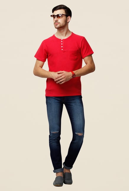 Yepme Red Ansell Premium Solid Henley T Shirt Yepme Red Ansell Premium Solid Henley T Shirt