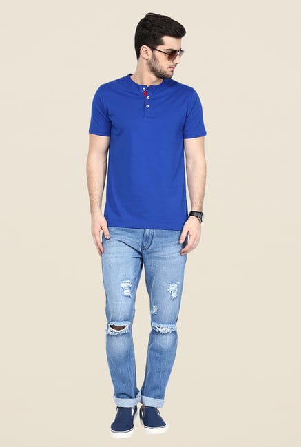 Yepme Blue Solid Henley T Shirt Yepme Blue Solid Henley T Shirt