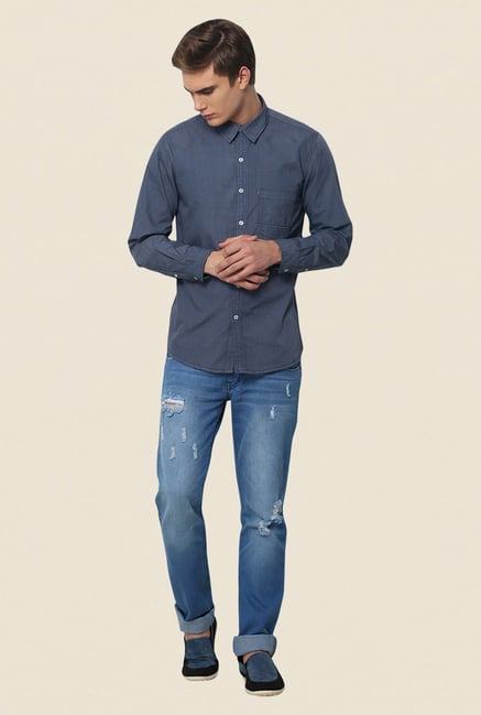 Yepme Navy Hossman Premium Shirt Yepme Navy Hossman Premium Shirt