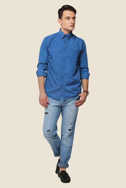 Yepme Blue Texon Premium Cotton Shirt Yepme Blue Texon Premium Cotton Shirt