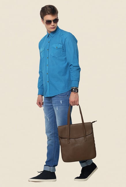Yepme Blue Newman Pigment Overdyed Premium Cotton Shirt Yepme Blue Newman Pigment Overdyed Premium Cotton Shirt