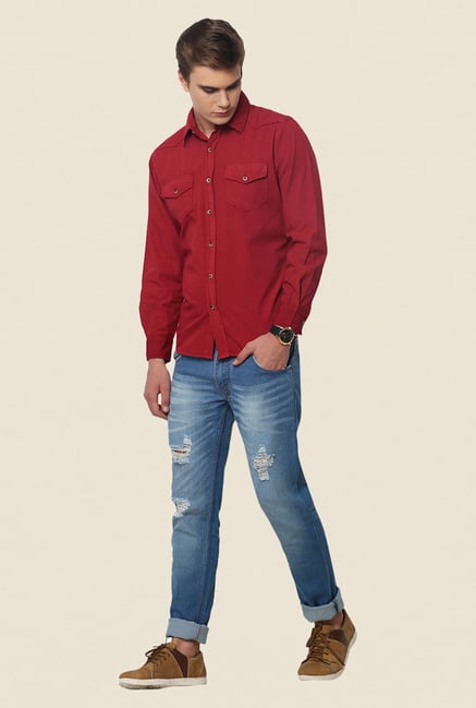 Yepme Red Newman Pigment Overdyed Premium Shirt Yepme Red Newman Pigment Overdyed Premium Shirt
