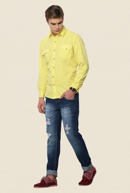 Yepme Yellow Newman Pigment Overdyed Premium Shirt Yepme Yellow Newman Pigment Overdyed Premium Shirt