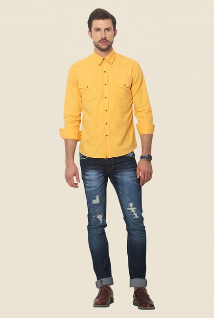 Yepme Dark Yellow Newman Pigment Overdyed Premium Shirt Yepme Dark Yellow Newman Pigment Overdyed Premium Shirt