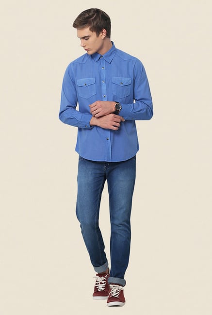 Yepme Blue Newman Pigment Overdyed Premium Shirt Yepme Blue Newman Pigment Overdyed Premium Shirt