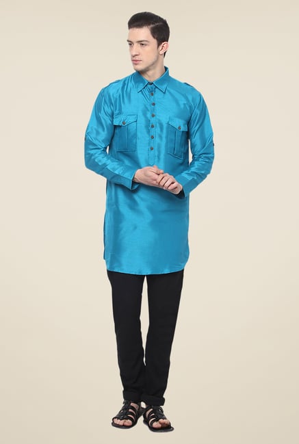 Yepme Blue Rodrick Solid Cotton Kurta Yepme Blue Rodrick Solid Cotton Kurta
