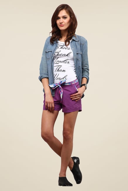 Yepme Silvia Purple Solid Shorts Yepme Silvia Purple Solid Shorts