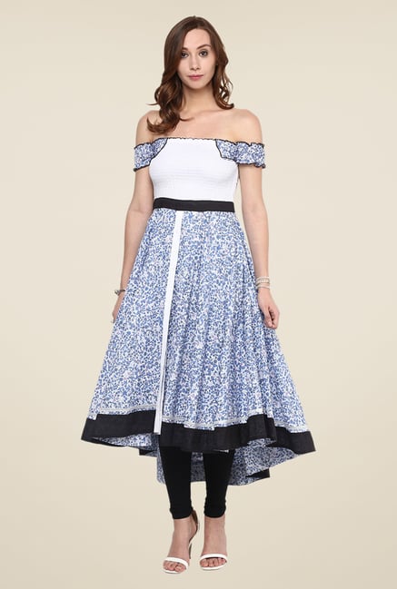 Yepme Blue & White Premium Anarkali Kurta Yepme Blue & White Premium Anarkali Kurta