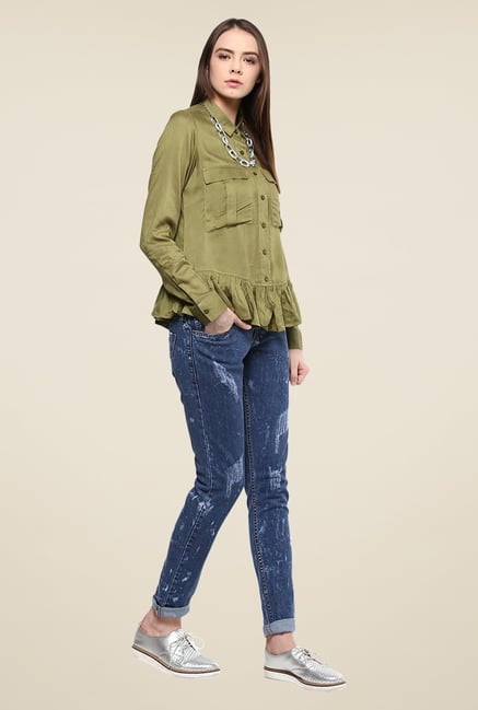Yepme Olive Amelia Peplum Style Shirt Yepme Olive Amelia Peplum Style Shirt
