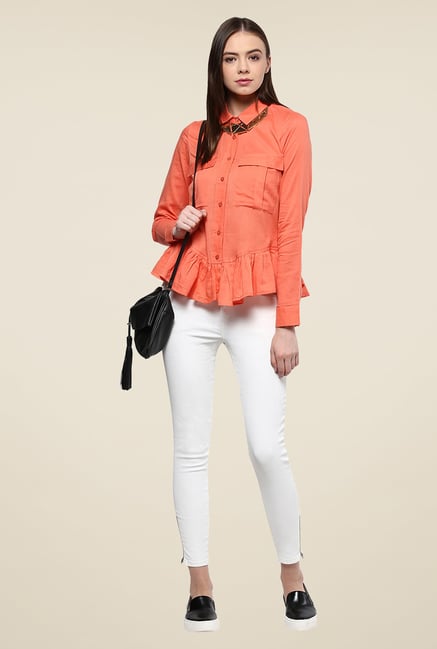 Yepme Coral Amelia Peplum Style Shirt Yepme Coral Amelia Peplum Style Shirt