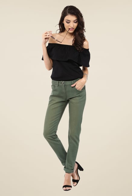 Yepme Stella Green Solid Drill Chinos Yepme Stella Green Solid Drill Chinos