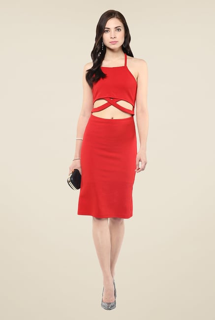 Yepme Red Cut Out Solid Bodycon Dress Yepme Red Cut Out Solid Bodycon Dress