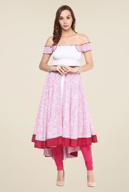 Yepme Pink & White Premium Anarkali Kurta Yepme Pink & White Premium Anarkali Kurta