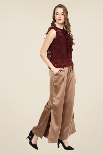 Yepme Adina Brown Solid Party Palazzos Yepme Adina Brown Solid Party Palazzos
