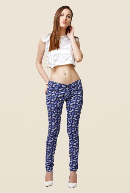 Yepme Estella Blue Printed Chinos Yepme Estella Blue Printed Chinos