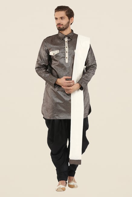 Yepme Frank Black & Gold Pathani Suit Yepme Frank Black & Gold Pathani Suit