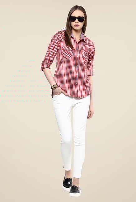 Yepme Red Derica Checks Shirt Yepme Red Derica Checks Shirt