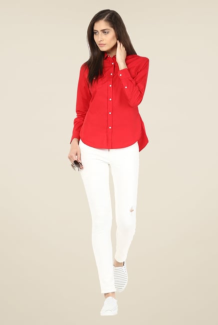 Yepme Red Derica Solid Shirt Yepme Red Derica Solid Shirt