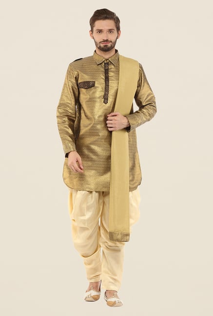Yepme Frank Gold & Beige Pathani Suit Yepme Frank Gold & Beige Pathani Suit